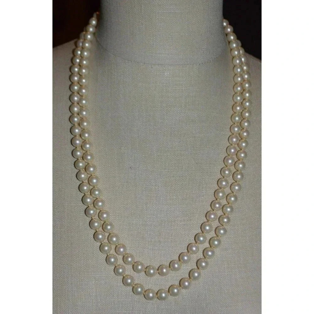 Vendome Faux Glass Pearl Clear Rhinestone Wedding Dual Strand Necklace Vintage